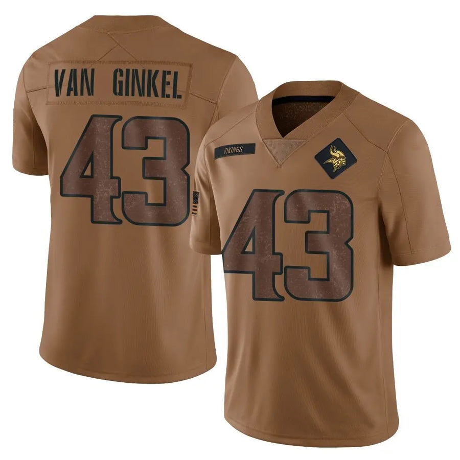 Johmsee MN.Vikings #43 Andrew Van Ginkel Player Brown Salute To Service Limited Stitched Jerseys