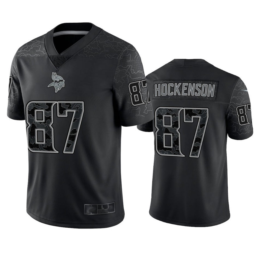 Johmsee MN.Vikings #87 T.J. Hockenson Player Black REFLECTIVE Limited Stitched Jerseys