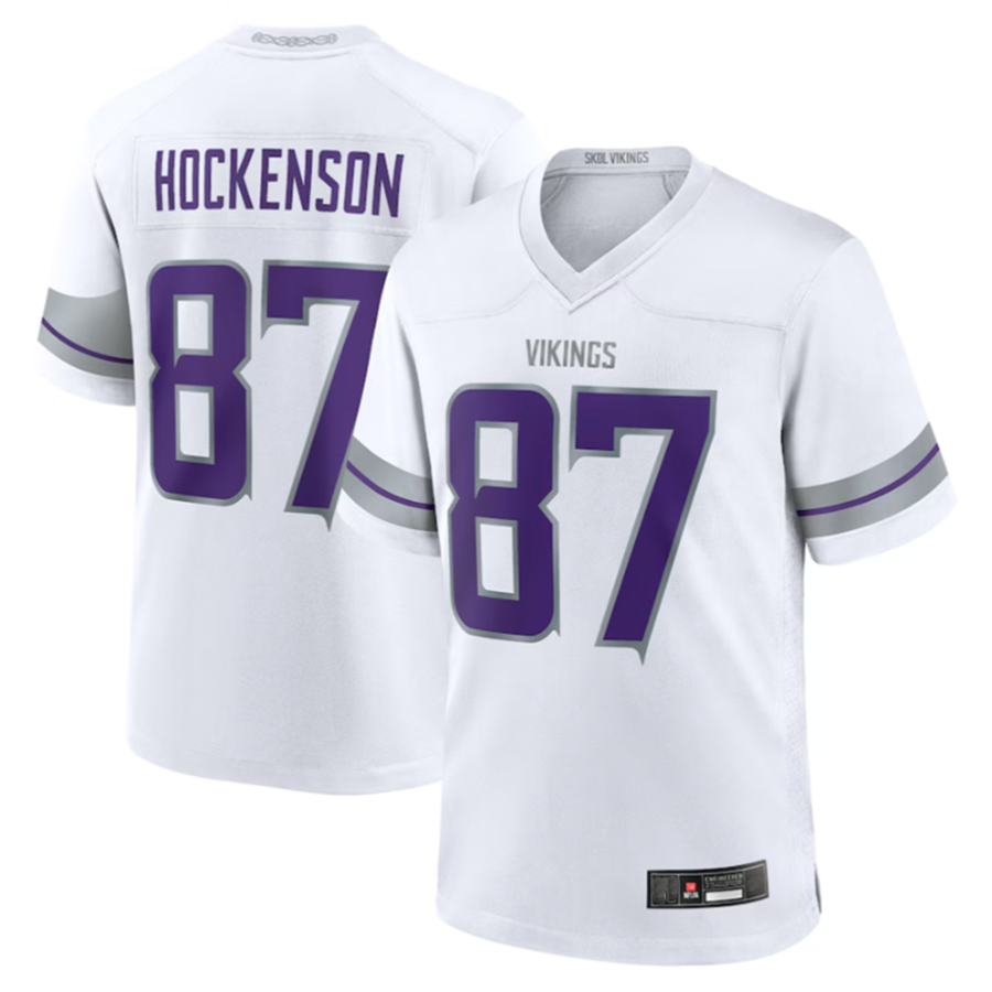 Johmsee MN.Vikings #87 T.J. Hockenson Player White Alternate Game Stitched Jerseys