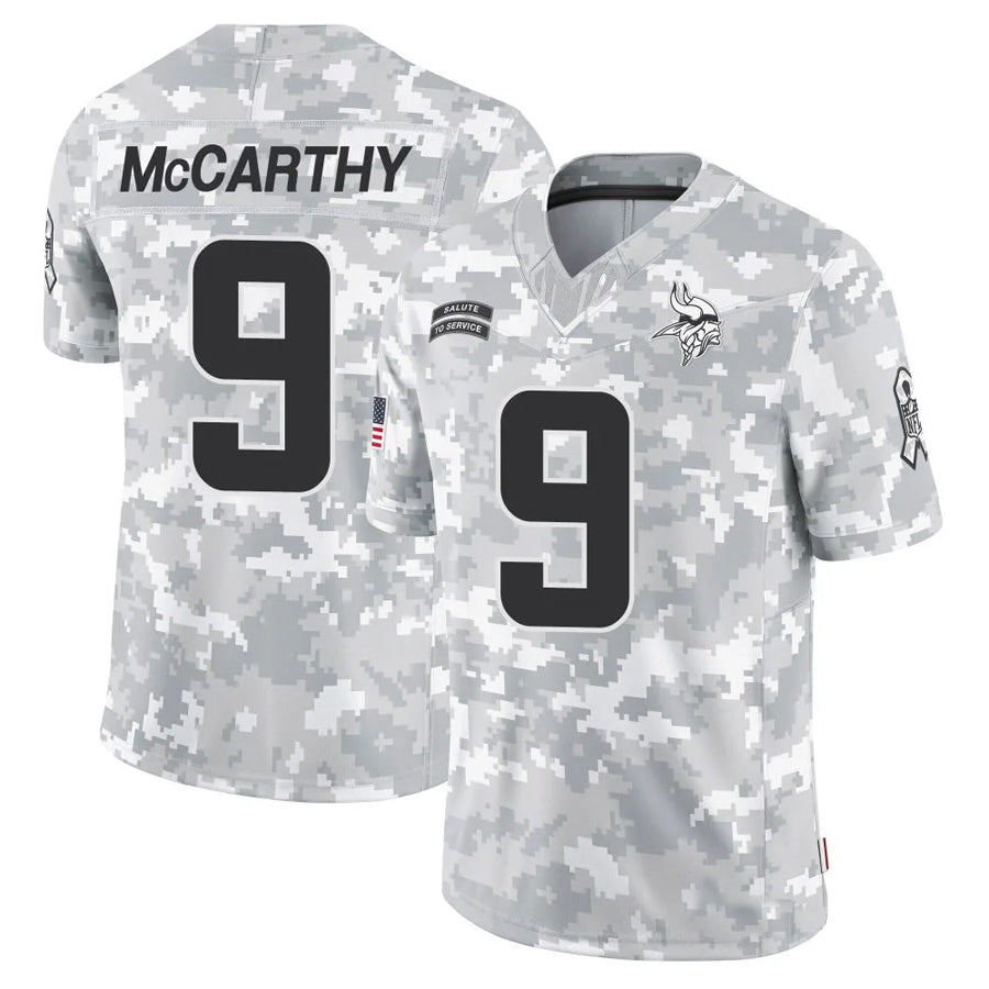 Johmsee MN.Vikings #9 J.J. McCarthy Player Arctic Camo Salute to Service Limited Stitched Jerseys