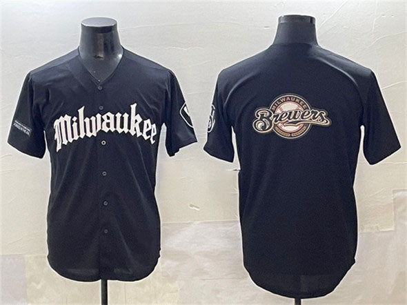 Milwaukee Brewers Team Big Logo Black 'Gothic 414 Shadows Edition' Vapor Premier Limited Stitched Baseball Jersey