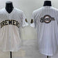 Milwaukee Brewers Team Big Logo White Pinstripe 2025 With Patch Stitched Baseball Jersey