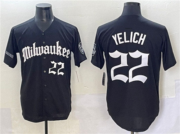 Milwaukee Brewers #22 Christian Yelich Black 'Gothic 414 Shadows Edition' Vapor Premier Limited Stitched Baseball Jersey