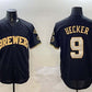 Milwaukee Brewers #9 Bob Uecker Black Gold With Home Patch Limited Stitched Baseball Jersey