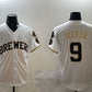 Milwaukee Brewers #9 Bob Uecker White Gold With Home Patch Limited Stitched Baseball Jersey