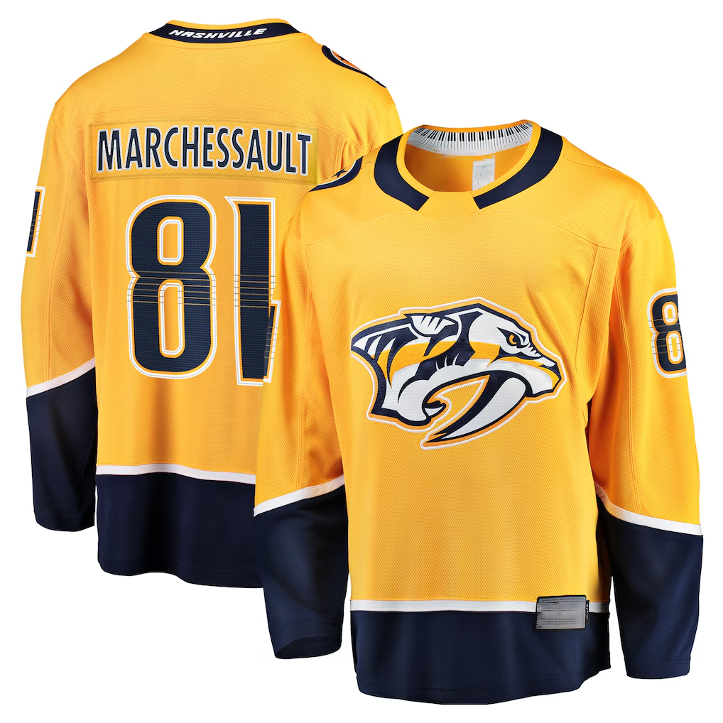 Johmsee N.Predators #81 Jonathan Marchessault Gold Home Premier Breakaway Player Jerseys