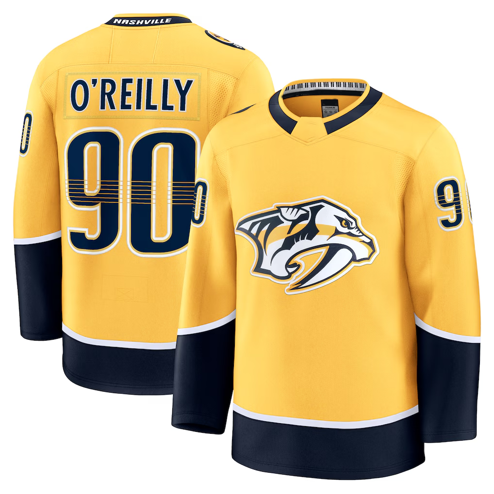 Johmsee N.Predators #90 Ryan O'Reilly Yellow Home Premium Jerseys