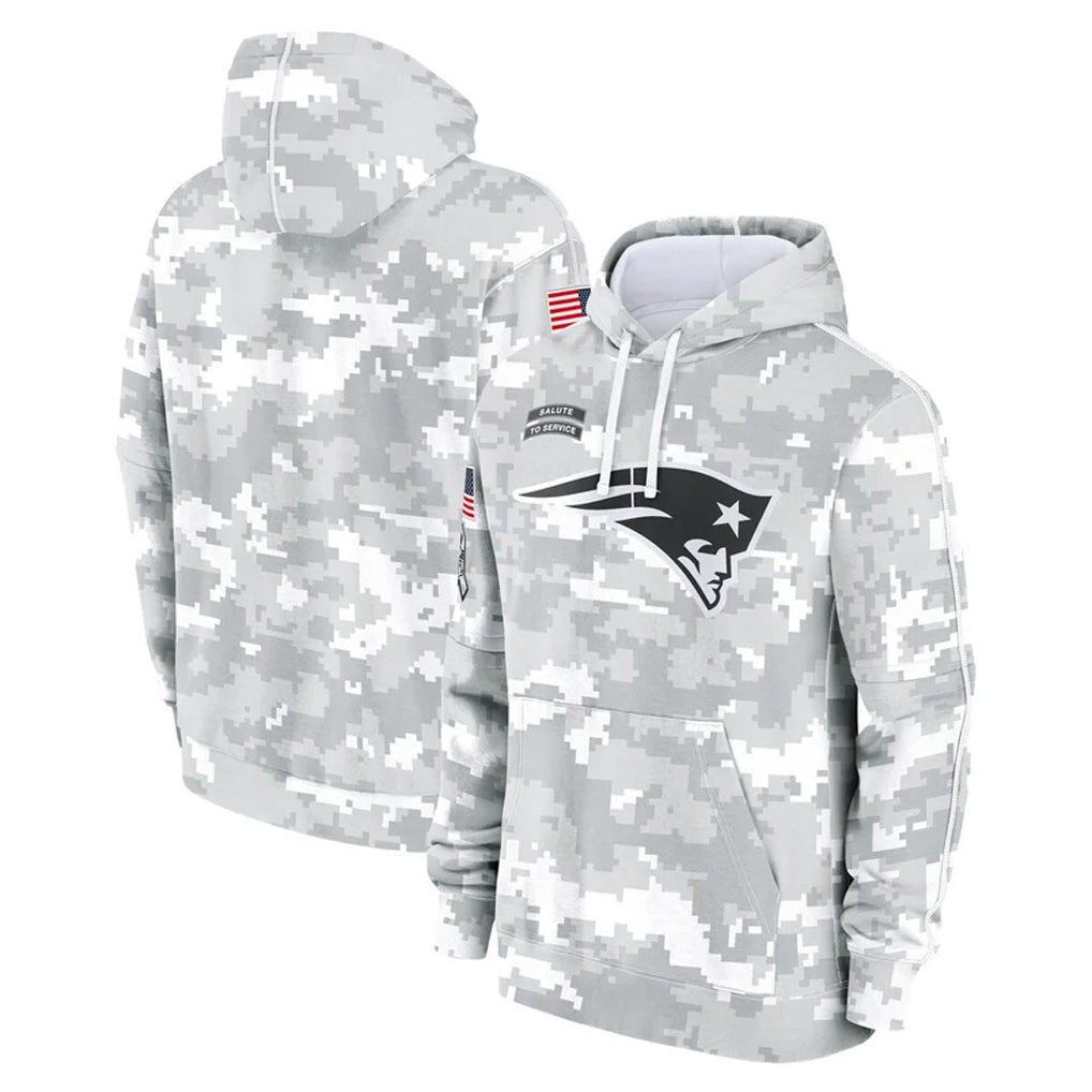 Johmsee NE.Patriots Arctic Camo Salute to Service Pullover Hoodies Limited Game Blank Player Stitched Jerseys