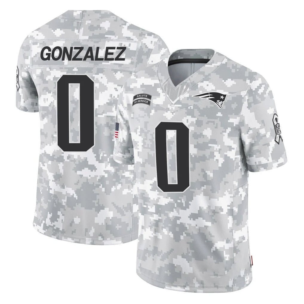 Johmsee NE.Patriots #0 Christian Gonzalez Player Arctic Camo Salute To Service Limited Game Stitched Jerseys