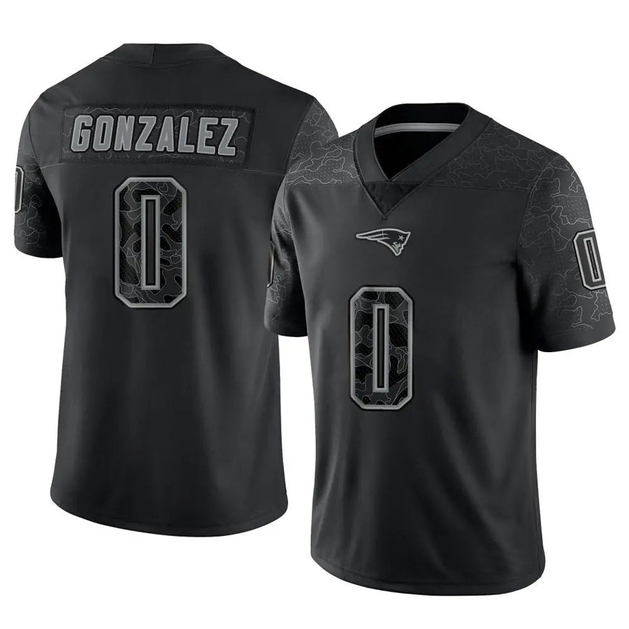 Johmsee NE.Patriots #0 Christian Gonzalez Player Black Reflective Limited Stitched Jerseys