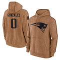 Johmsee NE.Patriots #0 Christian Gonzalez Player Brown Salute to Service Pullover Hoodies Limited Game Stitched Jerseys