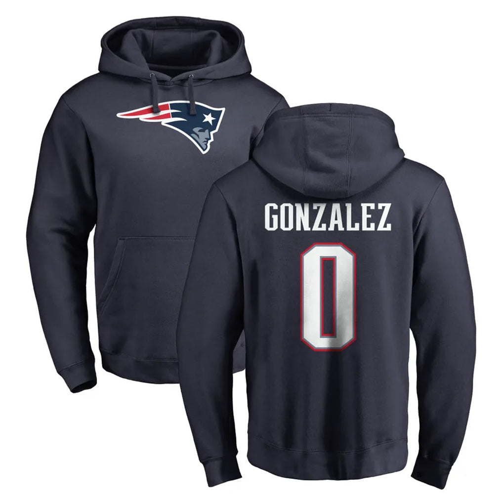 Johmsee NE.Patriots #0 Christian Gonzalez Player Navy LOGO Pullover Hoodies Home Game Stitched Jerseys