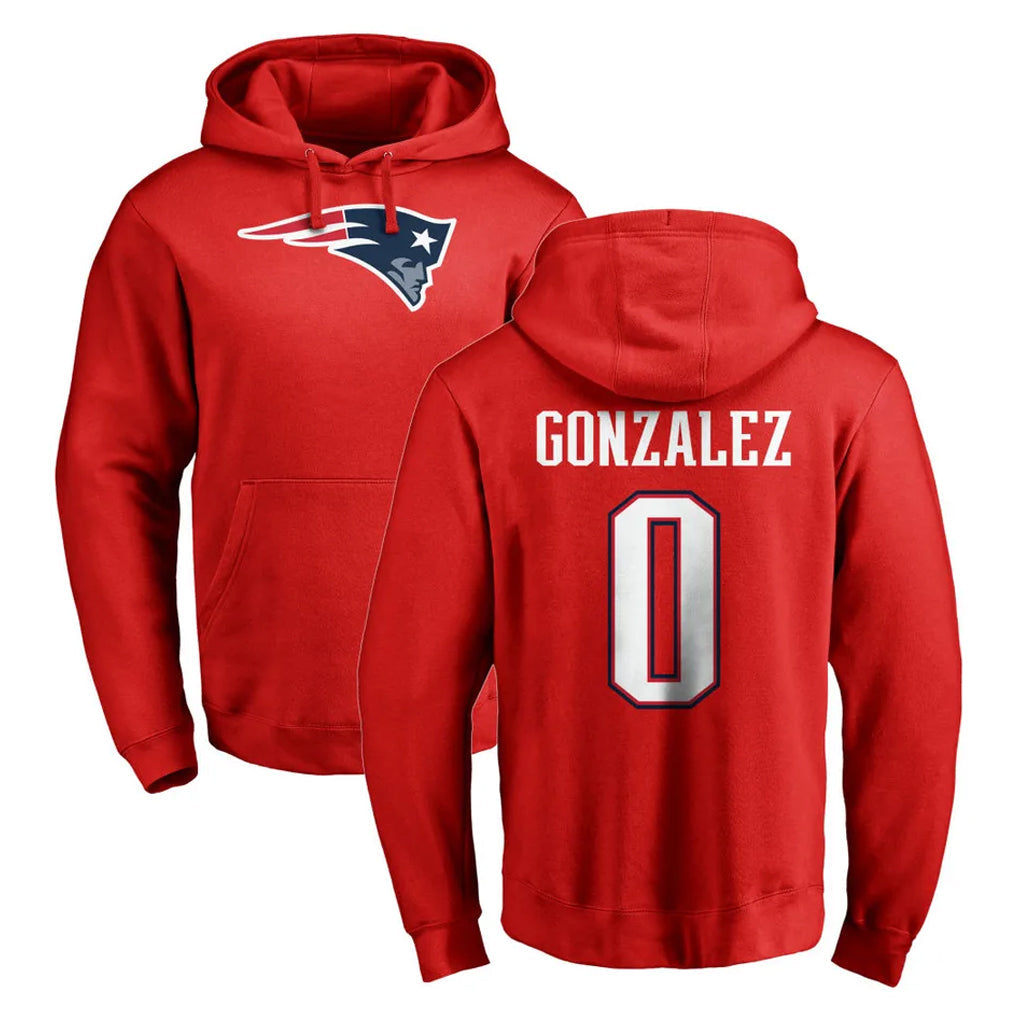 Johmsee NE.Patriots #0 Christian Gonzalez Player Red LOGO Pullover Hoodies Home Game Stitched Jerseys