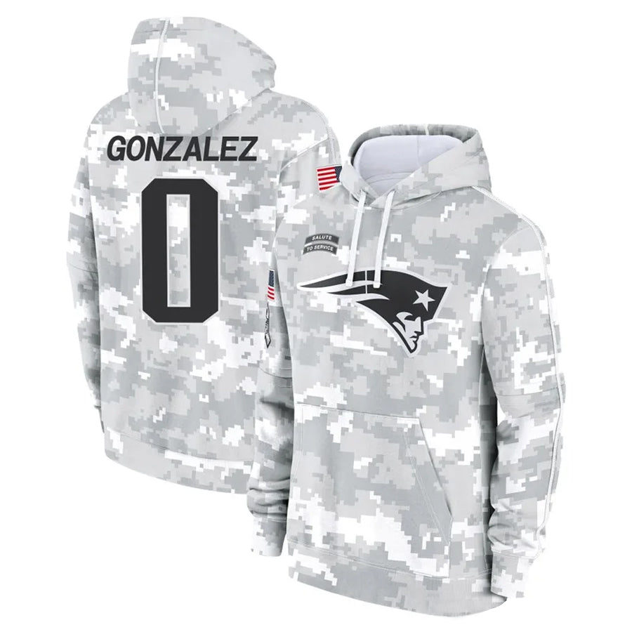 Johmsee NE.Patriots #0 Christian Gonzalez Player Salute to Service Hoodies Stitched Jerseys