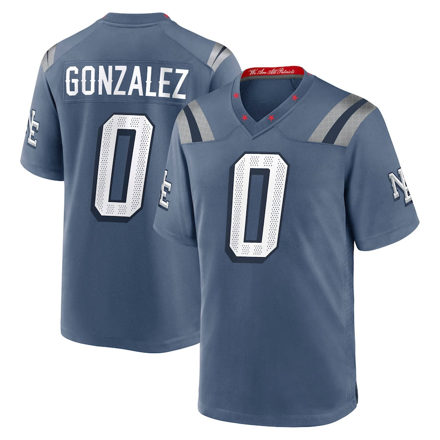 Johmsee NE.Patriots #0 Christian Gonzalez Player Storm Blue Rivalries Collection Game Stitched Jerseys