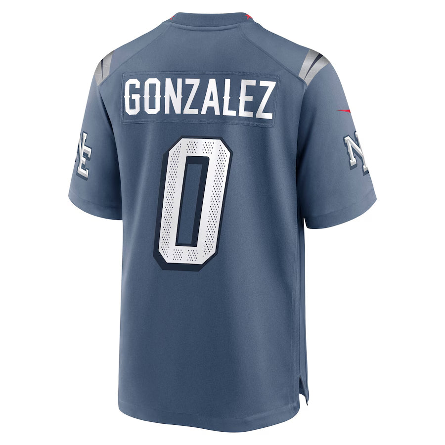 Johmsee NE.Patriots #0 Christian Gonzalez Player Storm Blue Rivalries Collection Game Stitched Jersey