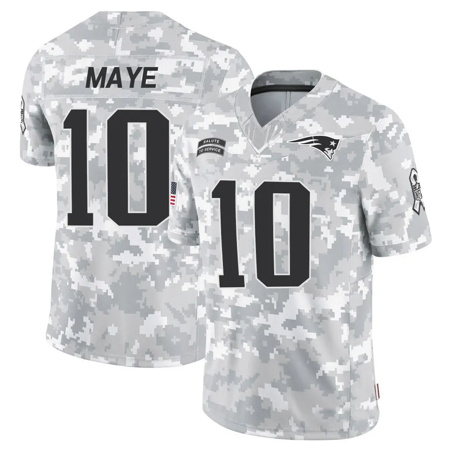 Johmsee NE.Patriots #10 Drake Maye Player Arctic Camo Salute to Service Limited Stitched Jerseys