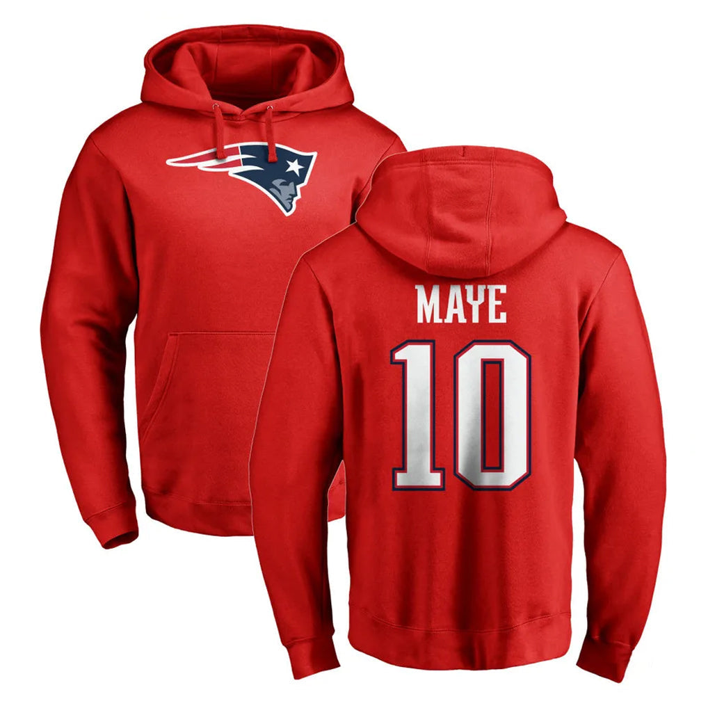 Johmsee NE.Patriots #10 Drake Maye Player Red LOGO Pullover Hoodies Home Game Stitched Jerseys