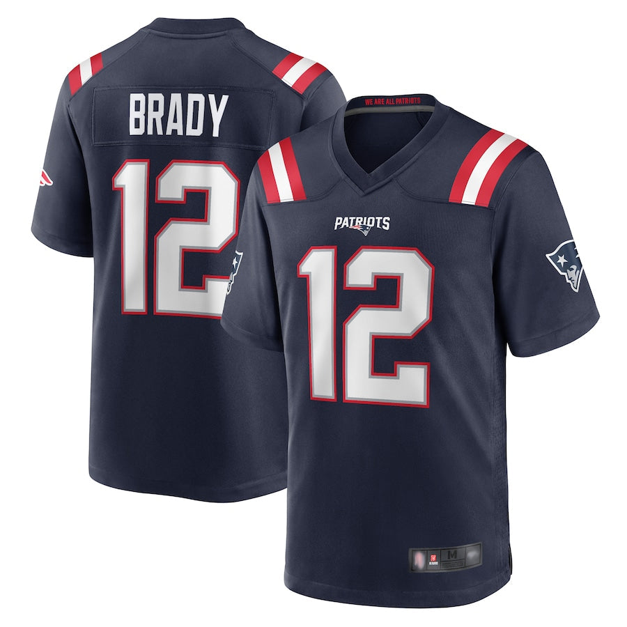 Johmsee NE.Patriots #12 Tom Brady Player Navy Game Replica Stitched Jerseys