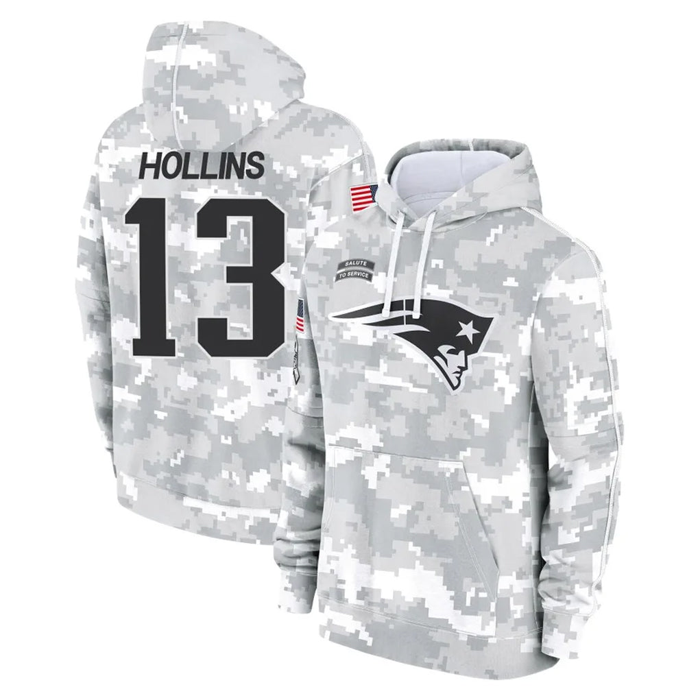 Johmsee NE.Patriots #13 Mack Hollins Player Arctic Camo Salute to Service Pullover Hoodies Limited Game Stitched Jerseys