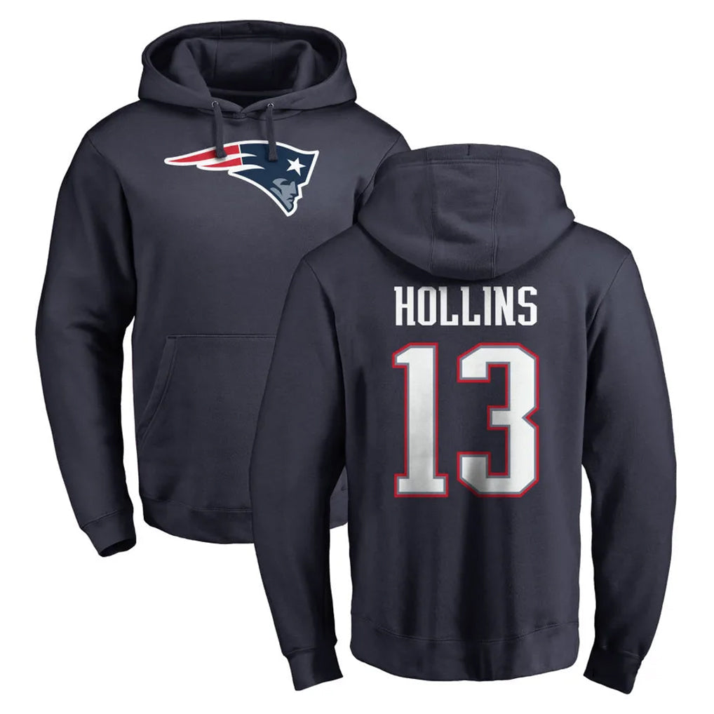 Johmsee NE.Patriots #13 Mack Hollins Player Navy LOGO Pullover Hoodies Home Game Stitched Jerseys