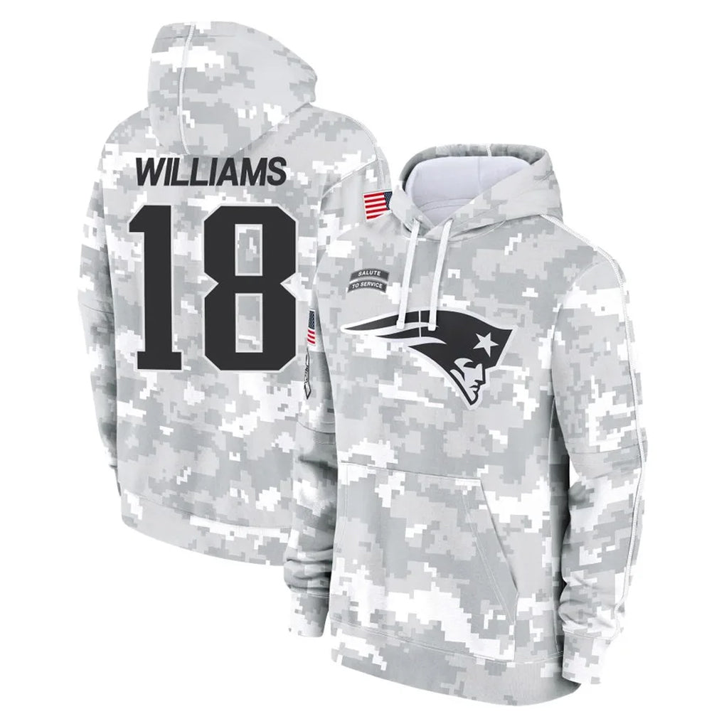 Johmsee NE.Patriots #18 Kyle Williams Player Arctic Camo Salute to Service Pullover Hoodies Limited Game Stitched Jerseys