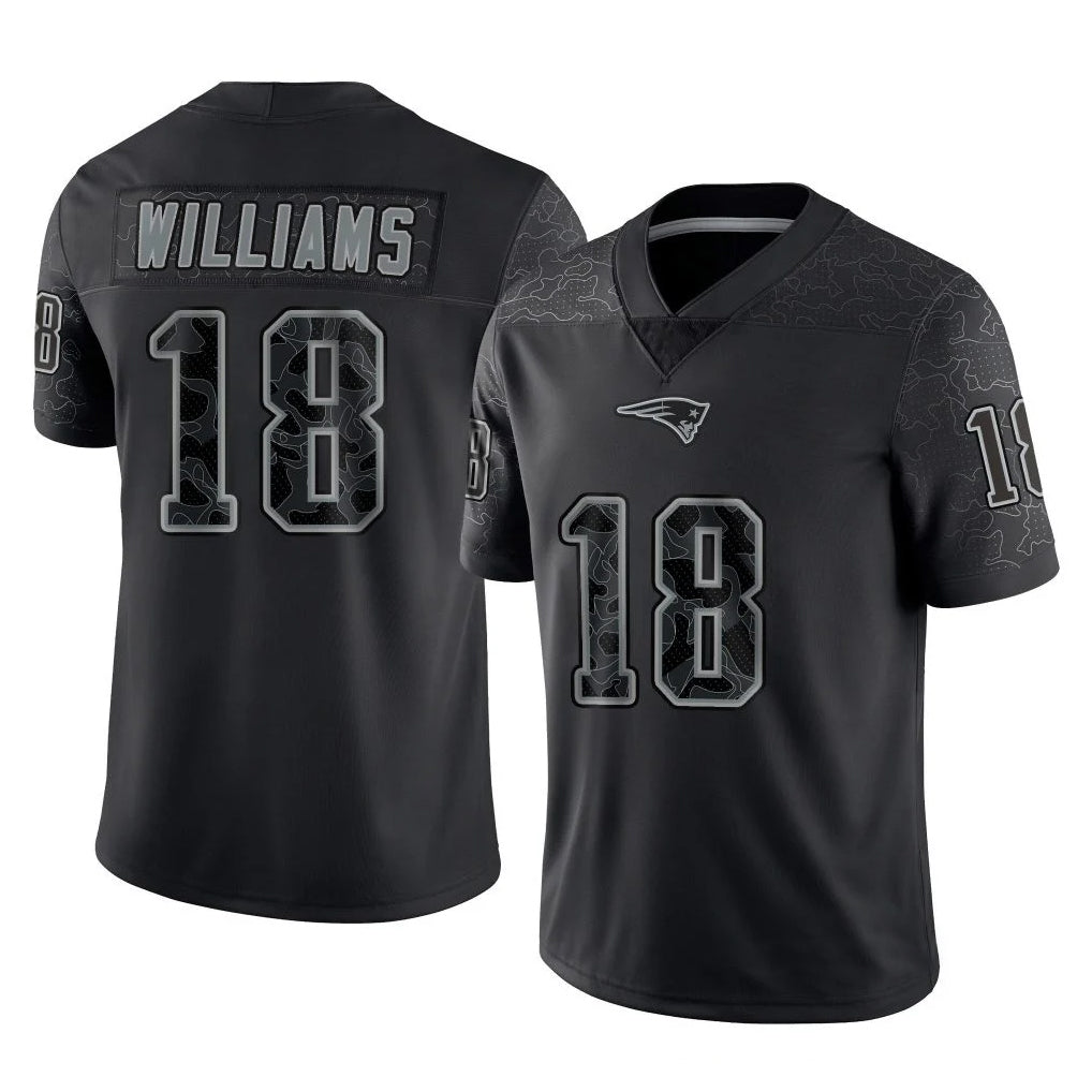 Johmsee NE.Patriots #18 Kyle Williams Player Black Reflective LImited Home Game Stitched Jerseys