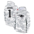 Johmsee NE.Patriots #1 A.J. Brown Player Arctic Camo Salute to Service Pullover Hoodies Limited Game Stitched Jerseys