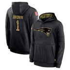 Johmsee NE.Patriots #1 A.J. Brown Player Black Salute to Service Hoodies Limited Game Stitched Jerseys