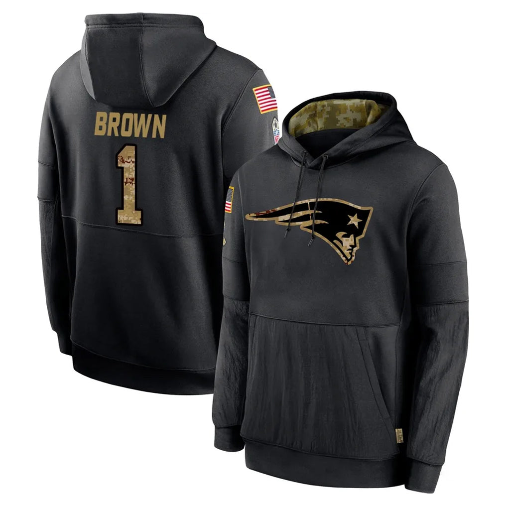Johmsee NE.Patriots #1 A.J. Brown Player Black Salute to Service Hoodies Limited Game Stitched Jerseys