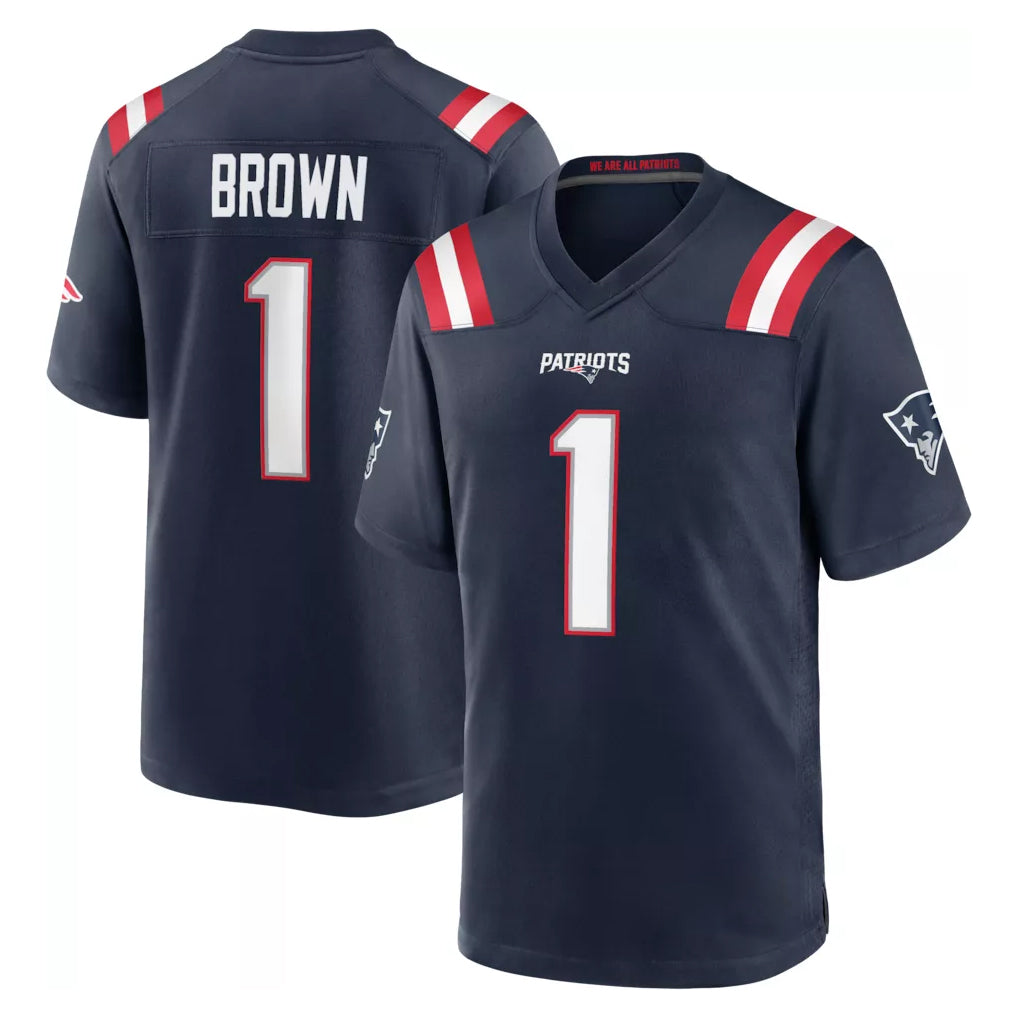 Johmsee NE.Patriots #1 A.J. Brown Player Navy Home Game Stitched Jerseys