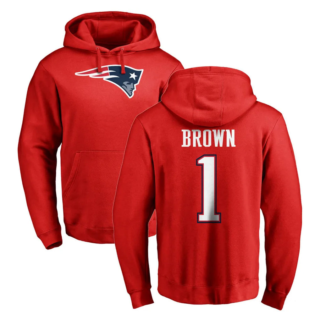 Johmsee NE.Patriots #1 A.J. Brown Player Red LOGO Pullover Hoodies Home Game Stitched Jerseys