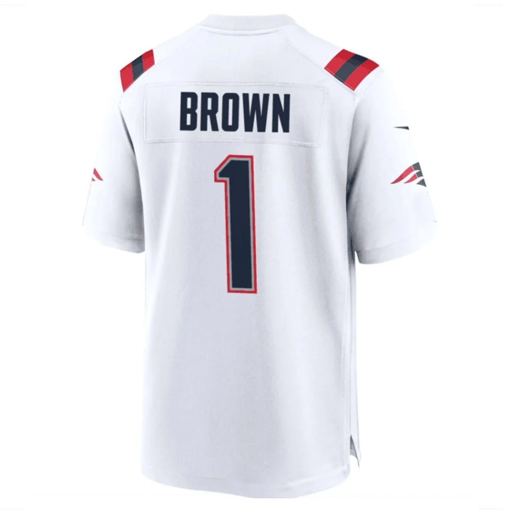Johmsee NE.Patriots #1 A.J. Brown Player White Home Game Stitched Jerseys