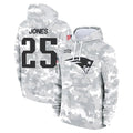 Johmsee NE.Patriots #25 Marcus Jones Player Arctic Camo Salute to Service Pullover Hoodies Limited Game Stitched Jerseys