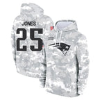 Johmsee NE.Patriots #25 Marcus Jones Player Arctic Camo Salute to Service Pullover Hoodies Limited Game Stitched Jerseys