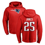 Johmsee NE.Patriots #25 Marcus Jones Player Red LOGO Pullover Hoodies Home Game Stitched Jerseys