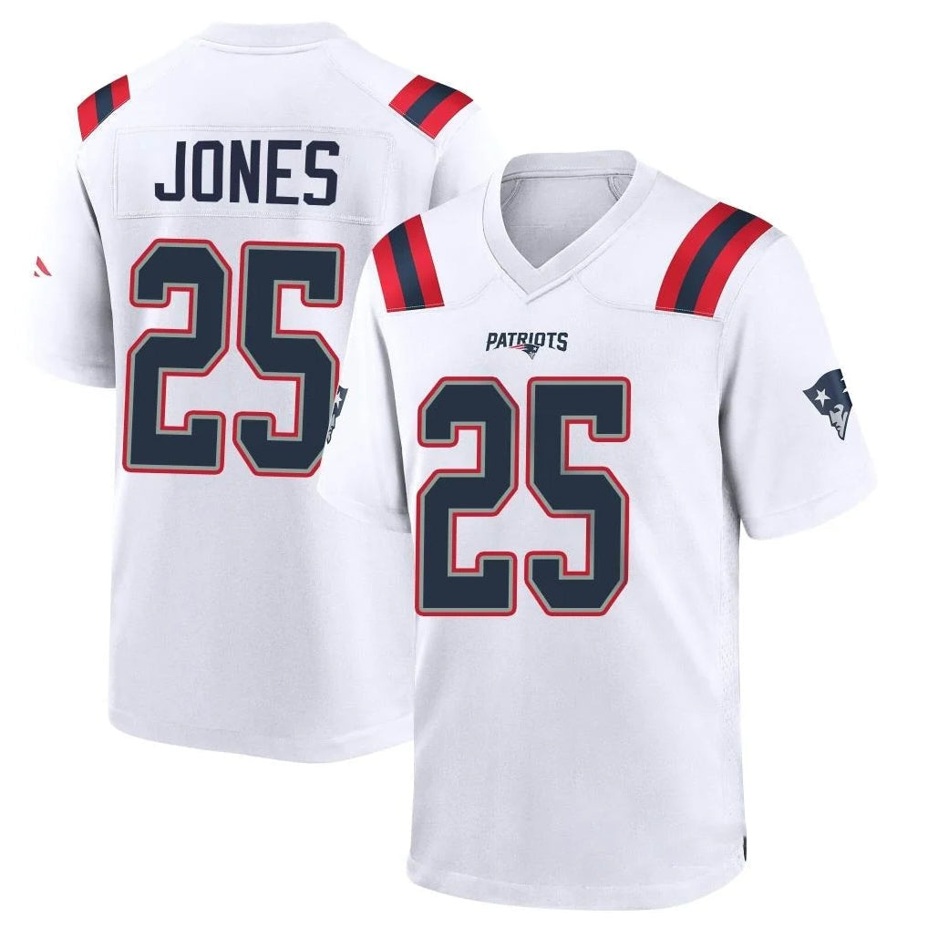 Johmsee NE.Patriots #25 Marcus Jones Player White Home Game Stitched Jerseys