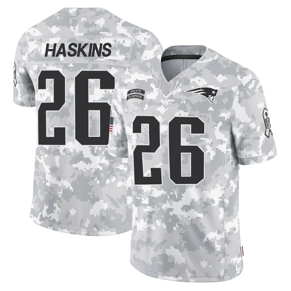 Johmsee NE.Patriots #26 Hassan Haskins Player Arctic Camo Salute To Service Limited Game Stitched Jerseys