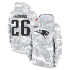 Johmsee NE.Patriots #26 Hassan Haskins Player Arctic Camo Salute to Service Pullover Hoodies Limited Game Stitched Jerseys