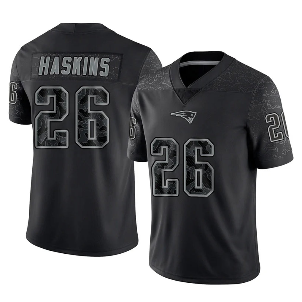Johmsee NE.Patriots #26 Hassan Haskins Player Black Reflective LImited Home Game Stitched Jerseys