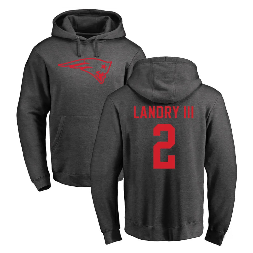 Johmsee NE.Patriots #2 Harold Landry III Player Gray Pullover Hoodies Home Game Stitched Jerseys