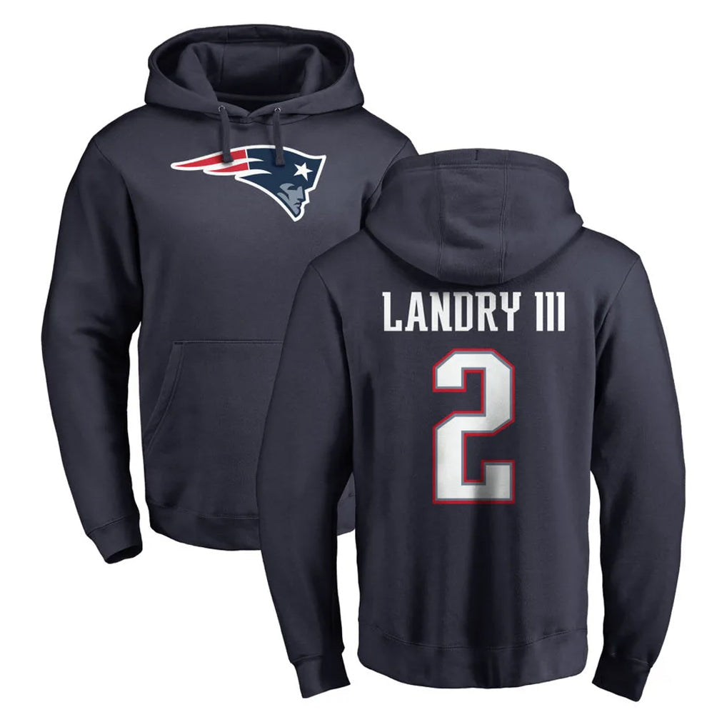 Johmsee NE.Patriots #2 Harold Landry III Player Navy LOGO Pullover Hoodies Home Game Stitched Jerseys