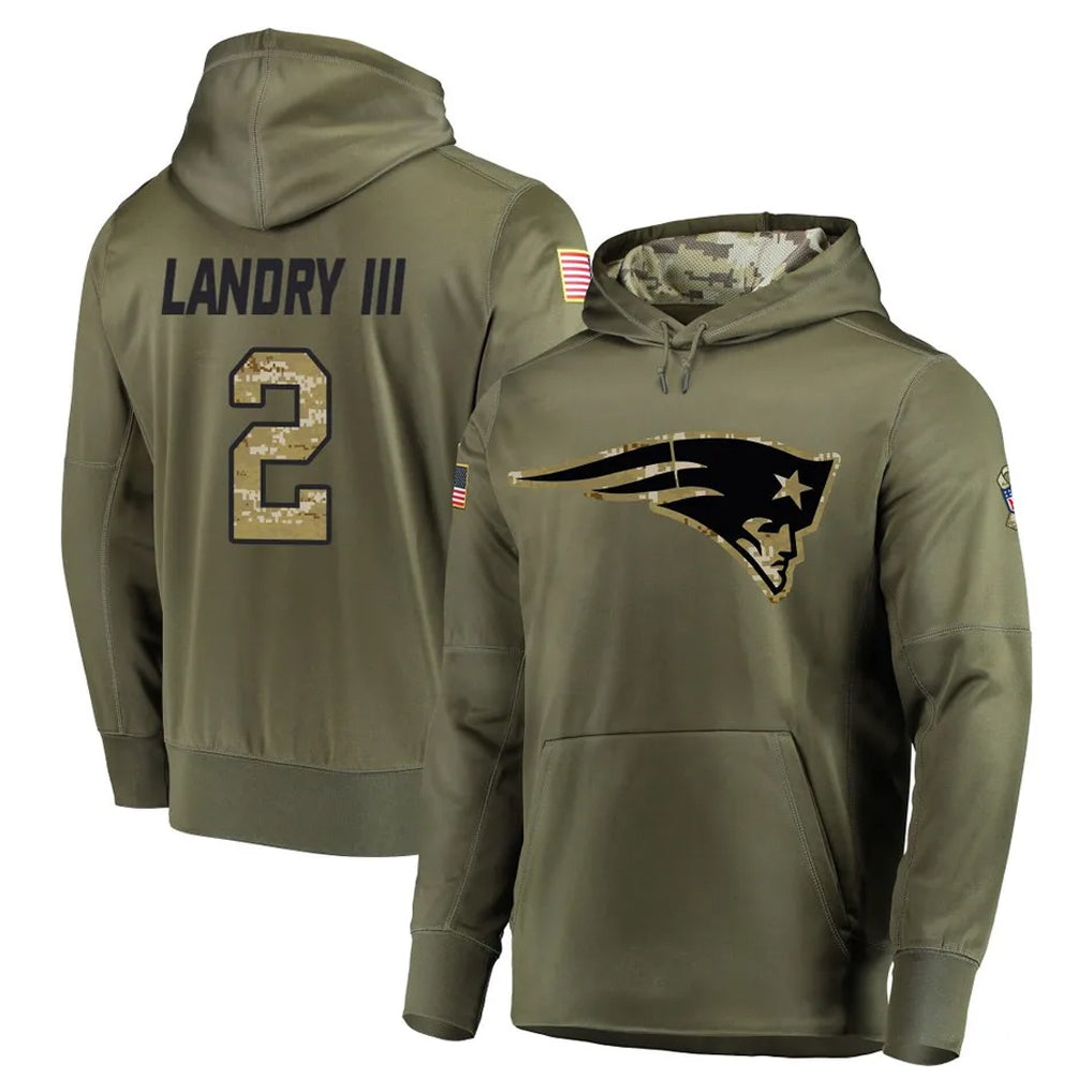 Johmsee NE.Patriots #2 Harold Landry III Player Olive Salute to Service Pullover Hoodies Home Game Stitched Jerseys
