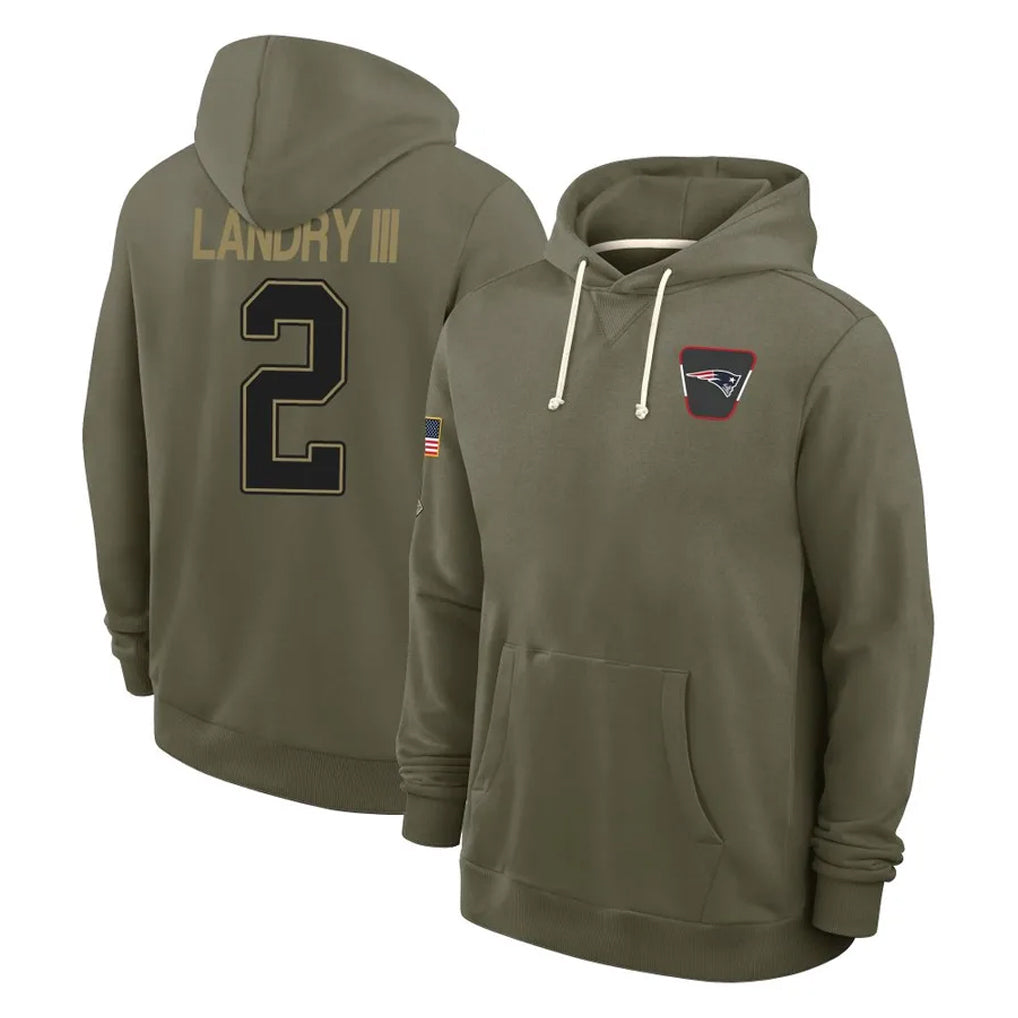 Johmsee NE.Patriots #2 Harold Landry III Player Olive Salute to Service Pullover Hoodies Limited Stitched Jerseys