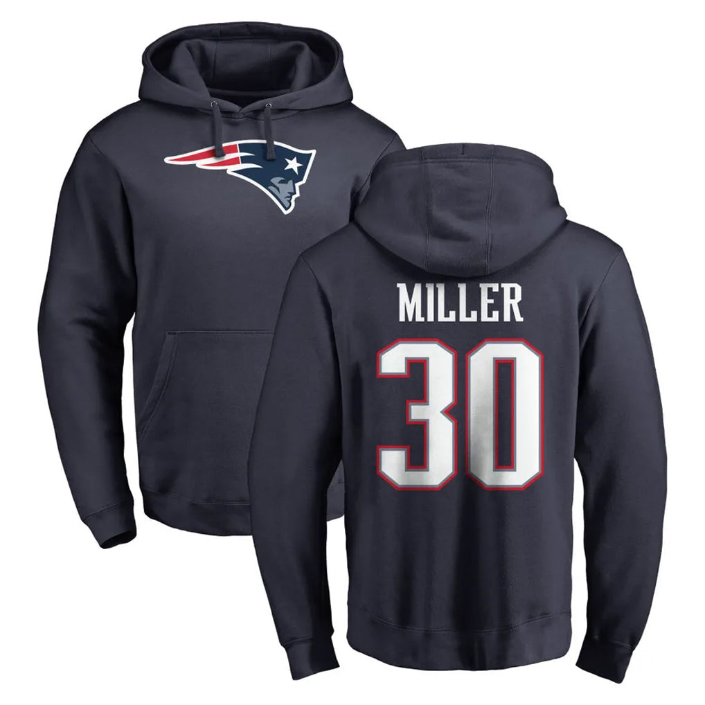 Johmsee NE.Patriots #30 Jam Miller Player Navy LOGO Pullover Hoodies Home Game Stitched Jerseys