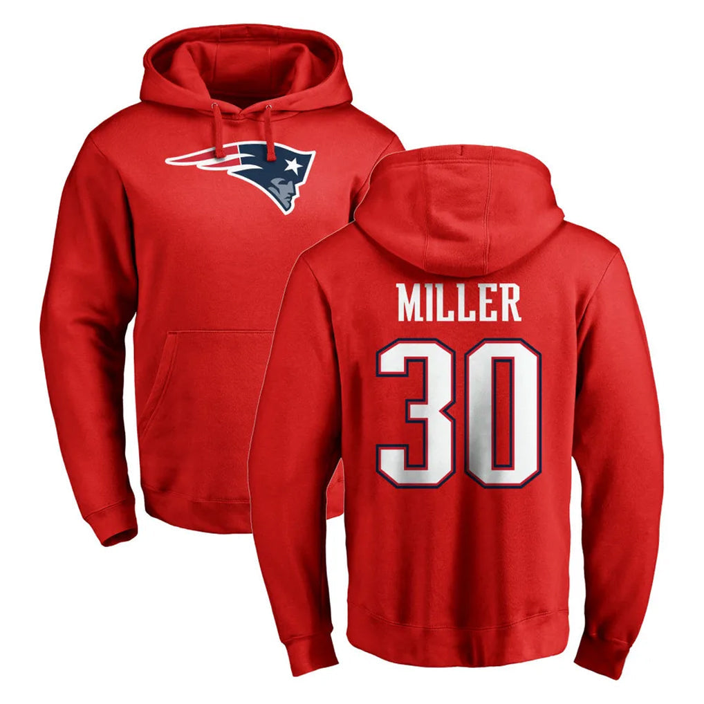 Johmsee NE.Patriots #30 Jam Miller Player Red LOGO Pullover Hoodies Home Game Stitched Jerseys