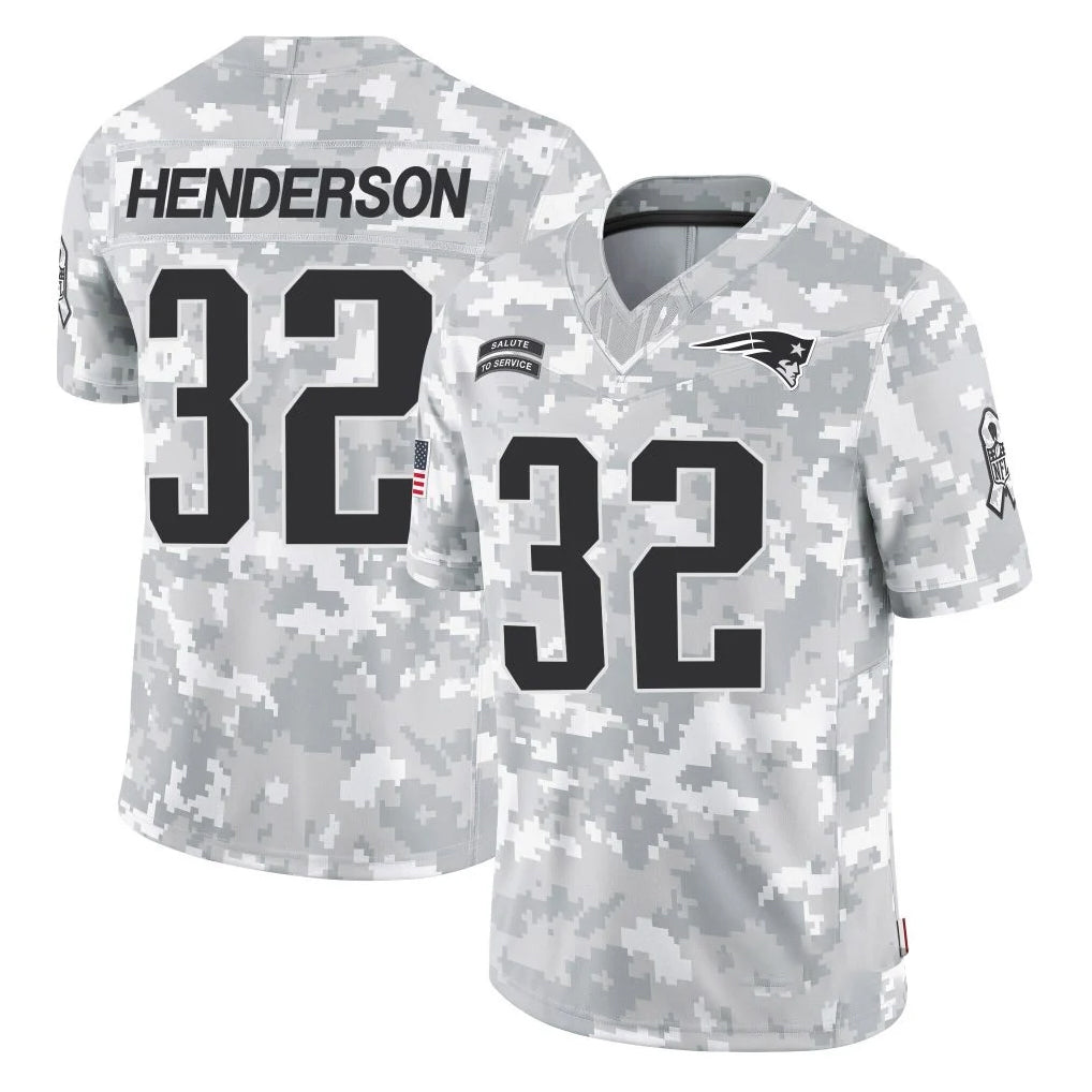 Johmsee NE.Patriots #32 TreVeyon Henderson Player Arctic Camo Salute To Service Limited Game Stitched Jerseys