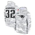 Johmsee NE.Patriots #32 TreVeyon Henderson Player Arctic Camo Salute to Service Pullover Hoodies Limited Game Stitched Jerseys