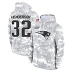 Johmsee NE.Patriots #32 TreVeyon Henderson Player Arctic Camo Salute to Service Pullover Hoodies Limited Game Stitched Jerseys