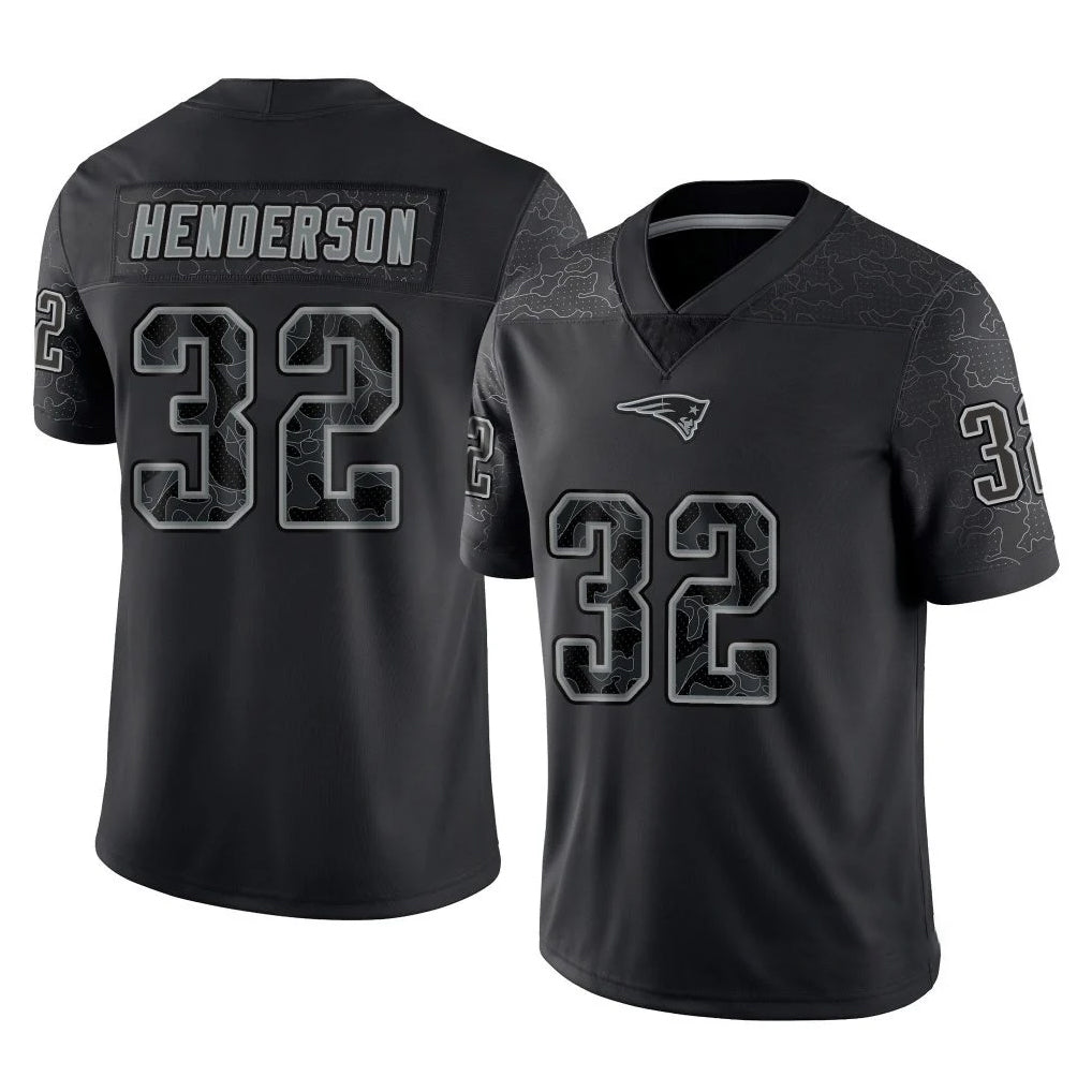 Johmsee NE.Patriots #32 TreVeyon Henderson Player Black Reflective LImited Home Game Stitched Jerseys